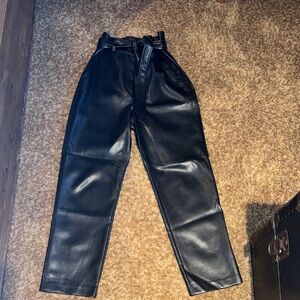 Babaton Black Faux Leather High-Waisted Pants